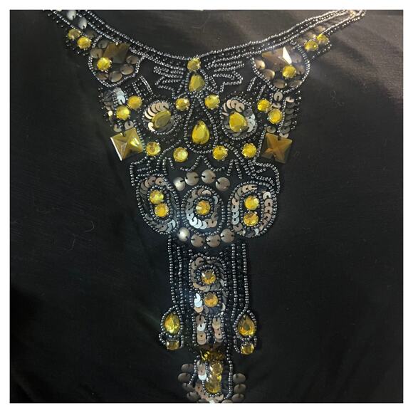 Hale Bob | Jeweled & Beaded Embellished Boho Tie-Back Tunic Top | Black | Large - Picture 6 of 9